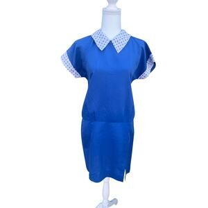Vintage Women's Shirt Dress Peter Pan Collar 100% Cotton Blue Size LARGE